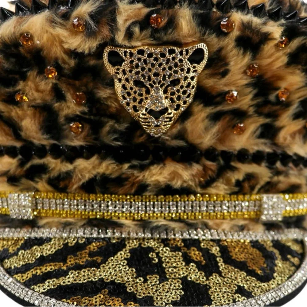 Festival Season! Nu Shuz Costumes Leopard Print Faux Fur Embellished Plush Hat